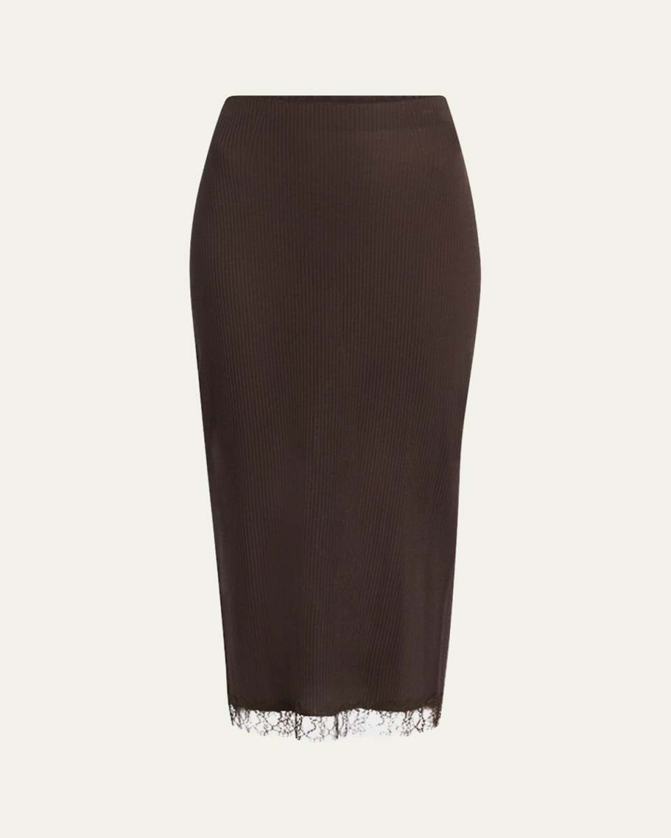 Indira Lace-Trim Rib Midi Pencil Skirt